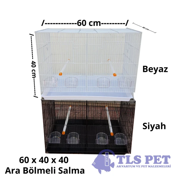 Tlspet İthal Ara Bölmeli Salma Çifthane Kafes 60x40x40 cm - SİYAH - 2