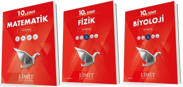 Limit 10. Sınıf Matematik + Fizik + Biyoloji Soru Bankası Seti 3 Kitap 2023