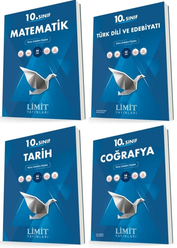 Limit 10. Sınıf Matematik + Edebiyat + Tarih + Coğrafya Konu Föyleri Seti 4 Kitap 2023