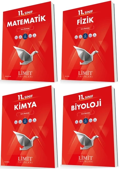 Limit 11. Sınıf Matematik + Fizik + Kimya + Biyoloji Soru Bankası Seti 4 Kitap 2023