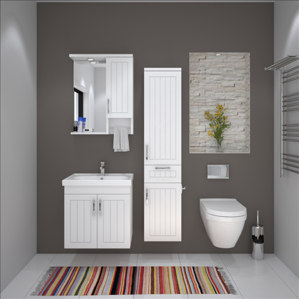 Denko Lotus 60 cm Beyaz Banyo Dolap Takım