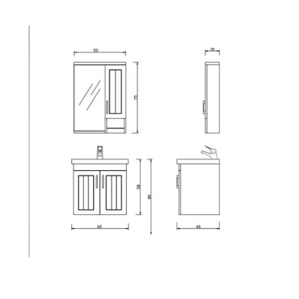 Denko Lotus 60 cm Beyaz Banyo Dolap Takım - 2