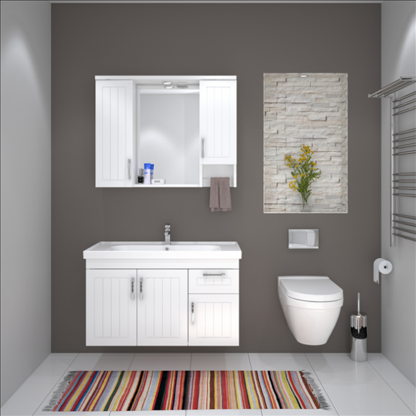 Denko Lotus 100 cm Beyaz Banyo Dolap Takım