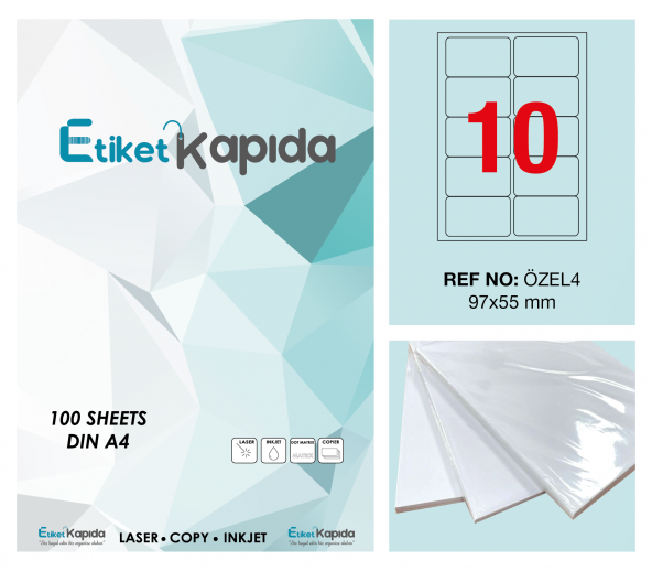 ETİKET KAPIDA A4 Yapışkanlı Hazır Etiket - Laser Etiket 97x55 - 100 Sayfa EK-1000