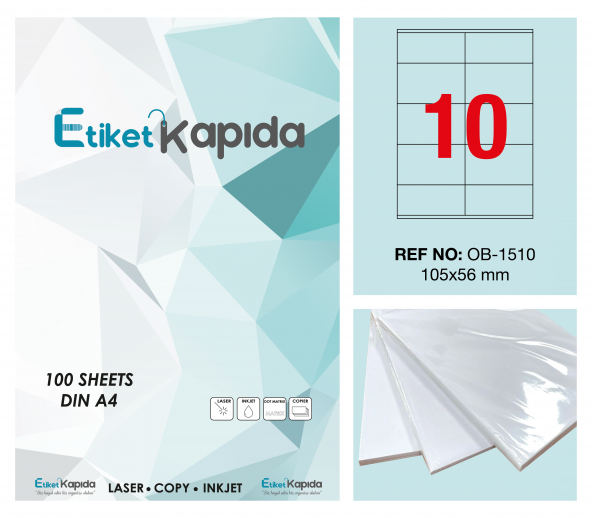 ETİKET KAPIDA A4 Yapışkanlı Hazır Etiket - Laser Etiket 105*56mm - 100 Sayfa - 1000 Etiket