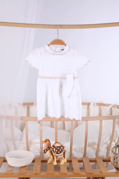 Saç Bantlı Triko Kız Bebek Yazlık Elbise 5507