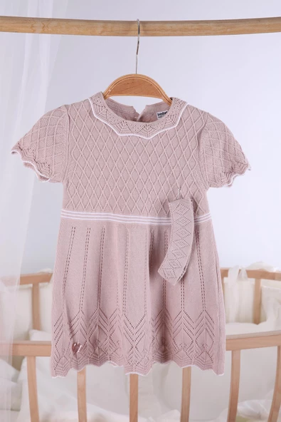 Saç Bantlı Triko Kız Bebek Yazlık Elbise 5507 - 5