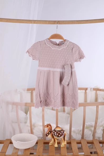Saç Bantlı Triko Kız Bebek Yazlık Elbise 5507 - 4