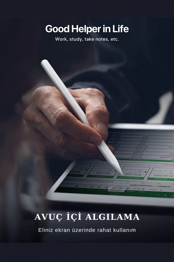 İpad Pro 11 inç M2 Çip Uyumlu Kablosuz Şarj Olabilen Palm Rejection ve Tilt Özellikli Stylus Pen - Resim 3