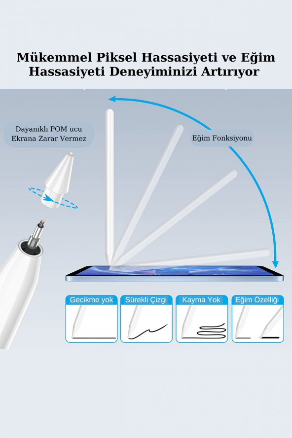 İpad Pro 11 inç M2 Çip Uyumlu Kablosuz Şarj Olabilen Palm Rejection ve Tilt Özellikli Stylus Pen - Resim 5