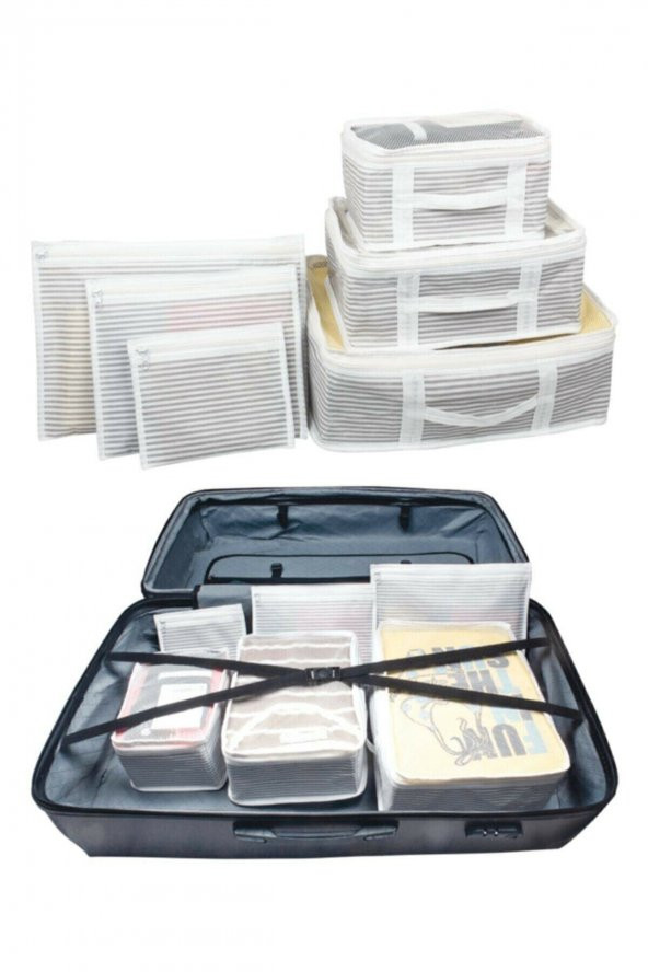 Bavul İçi Düzenleyici Valiz  Organizer 6 lı Set - Çizgili