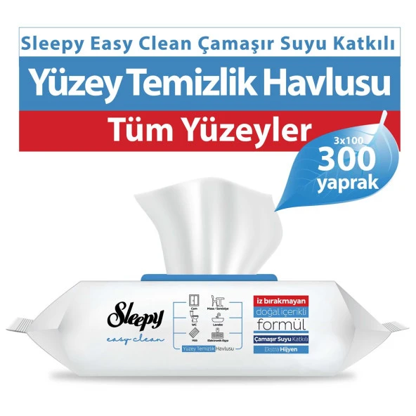 Sleepy Easy Clean Çamaşır Suyu Katkılı Yüzey Temizlik Havlusu&Mendili 3x100 (300 Yaprak)