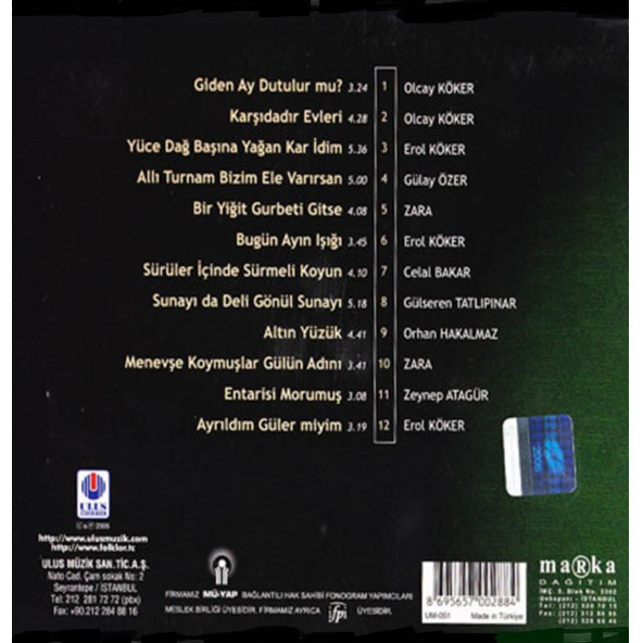 TÜRKÜLERLE TÜRKİYE   (TÜRKİYE WITH FOLK SONGS) 71 KIRIKKALE  (CD) - 2