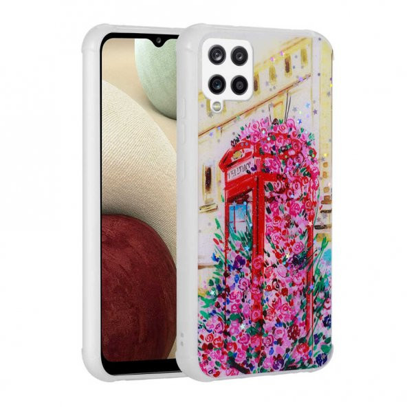 Galaxy A12 Kılıf Simli Desenli Kamera Korumalı Parlak  Popy Kapak