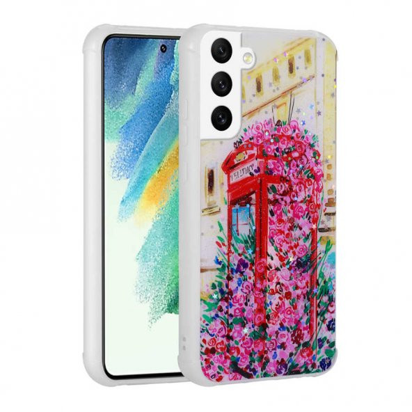 Galaxy S21 FE Kılıf Simli Desenli Kamera Korumalı Parlak  Popy Kapak