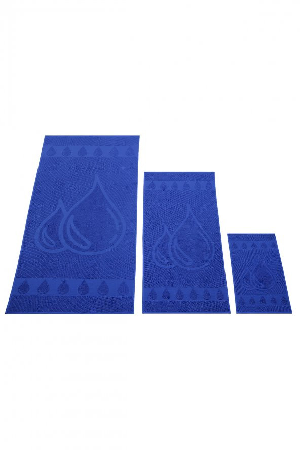 Sudamlası Desenli 100 Pamuk Banyo Havlu Seti 6 Adet, 2 Banyo Havlusu, 2 El Havlusu, ve 2 Yüz Havlusu, -Comfort- Mavi, - 3