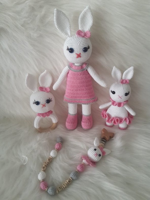 Şirin Tavşan Uyku Arkadaşları Çıngırak ve Emzik Zinciri Takımı ürün görseli 1