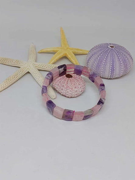 Ametist & Pembe Kuvars Taşı Unisex Bileklik ürün görseli
