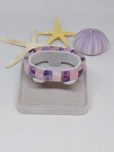 Ametist & Pembe Kuvars Taşı Unisex Bileklik - Resim 2