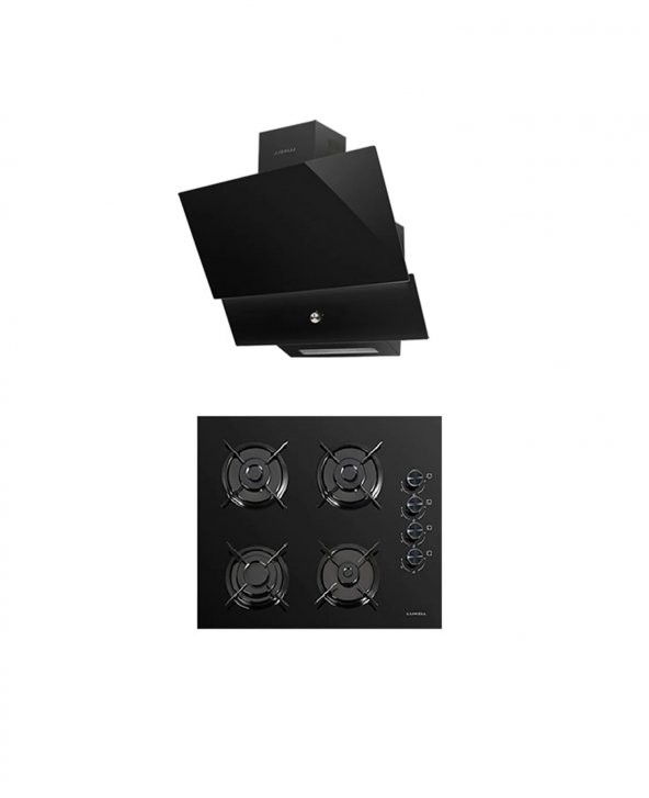 Luxell Siyah 2li Set OC88 Ankastre Cam Ocak/ DA88 Davlumbaz Rotary Düğmeli