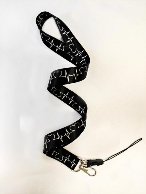 Kalp Ritmi Desenli Boyun Kart Askı İpi Ve Telefon Askısı - Resim 3