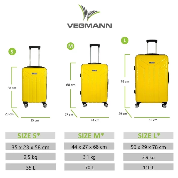 Vegmann Vela Sarı 3 lü Valiz Seti - 2