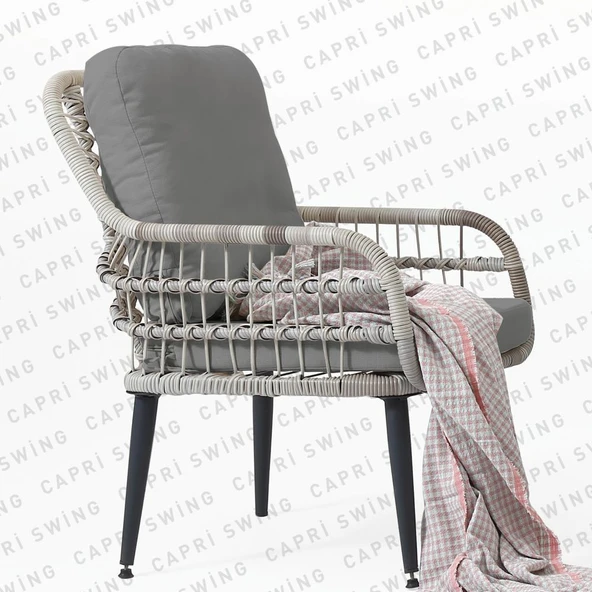 Capri Swing Pisa Tekli Rattan Bahçe Balkon Oturma Grubu | Gri | 700 - 4