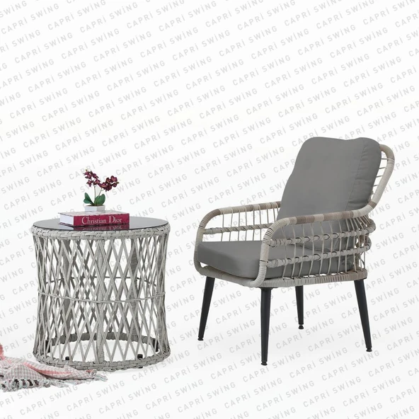 Capri Swing Pisa Tekli Rattan Bahçe Balkon Oturma Grubu | Gri | 700 - 3