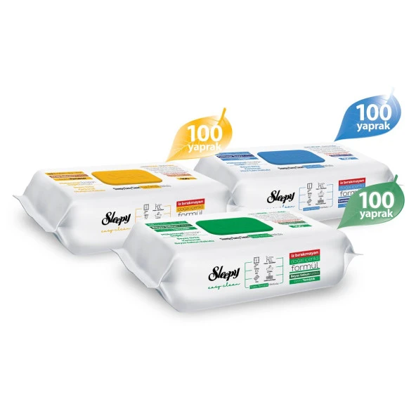 Sleepy Easy Clean Beyaz Sab+Çamaşır Suyu+Arap Sab Yüzey Temizlik Havlusu&Mendili 3x100 (300 Yaprak) - 2