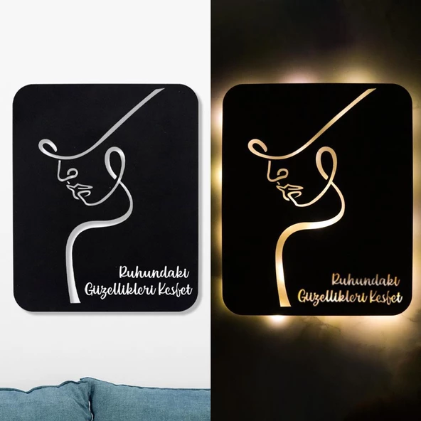Veraart Işıklı Kişiselleştirilebilir Kadın Temalı Tablo Perla Dekoratif Gece Lambası 60 cm - 2