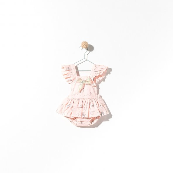 Kız Bebek Pudra Pembe Renk Özel Gün Fiyonklu Çıtçıtlı Tulum - 6