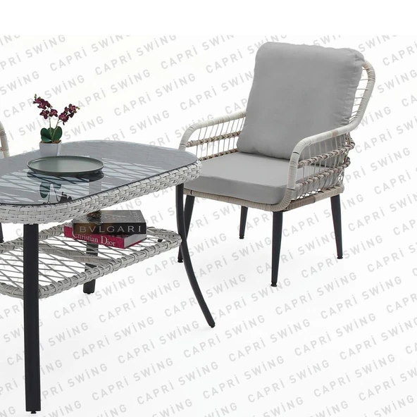 Capri Swing Pisa İkili Rattan Bahçe Balkon Oturma Grubu | Beyaz | 752 - Resim 3