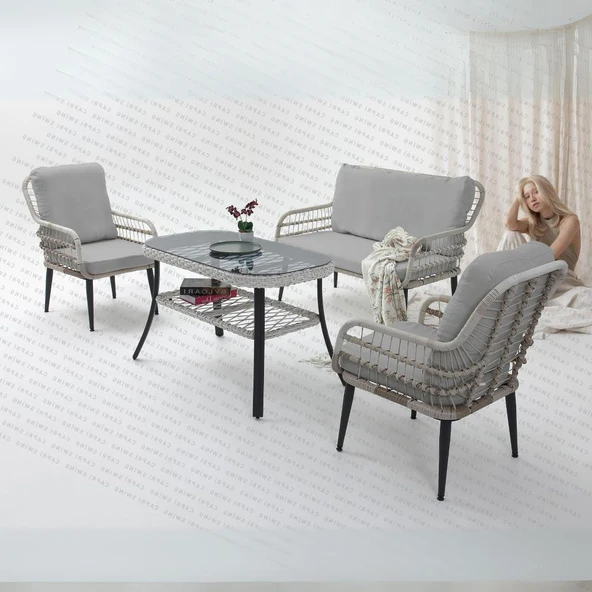 Capri Swing Pisa İkili Rattan Bahçe Balkon Oturma Grubu | Beyaz | 752 - Resim 2