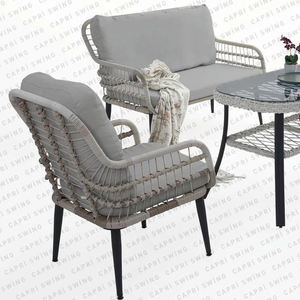 Capri Swing Pisa İkili Rattan Bahçe Balkon Oturma Grubu | Beyaz | 752 - Resim 4