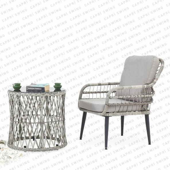 Capri Swing Pisa Tekli Rattan Bahçe Balkon Oturma Grubu | Beyaz | 702 - 3