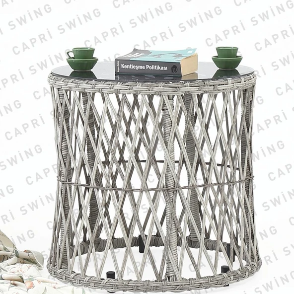 Capri Swing Pisa Tekli Rattan Bahçe Balkon Oturma Grubu | Beyaz | 702 - 2