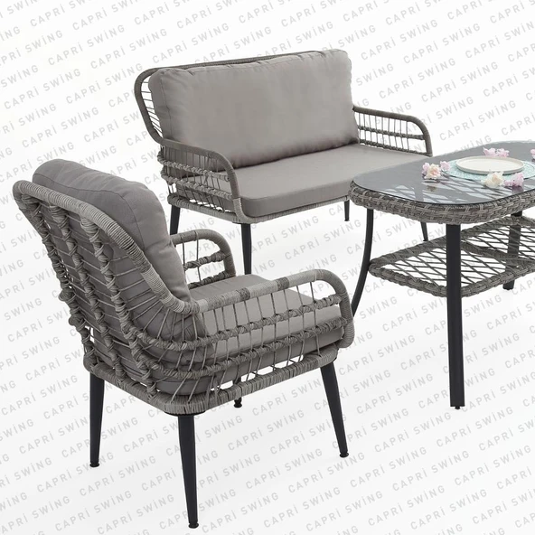 Capri Swing Pisa İkili Rattan Bahçe Balkon Oturma Grubu | Gri | 750 - 3