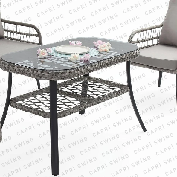 Capri Swing Pisa İkili Rattan Bahçe Balkon Oturma Grubu | Gri | 750 - 4