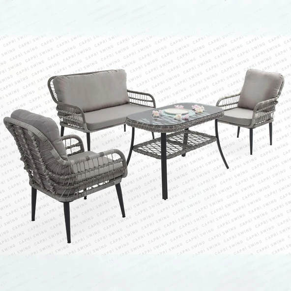 Capri Swing Pisa İkili Rattan Bahçe Balkon Oturma Grubu | Gri | 750