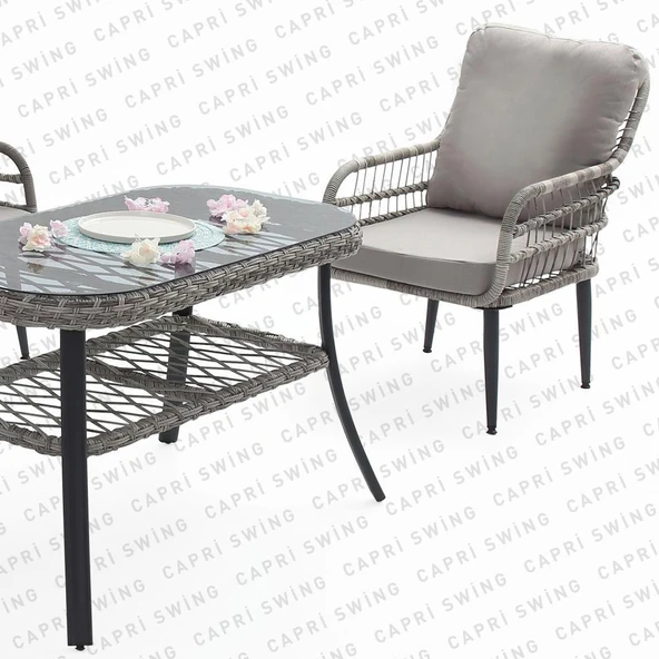 Capri Swing Pisa İkili Rattan Bahçe Balkon Oturma Grubu | Gri | 750 - 2