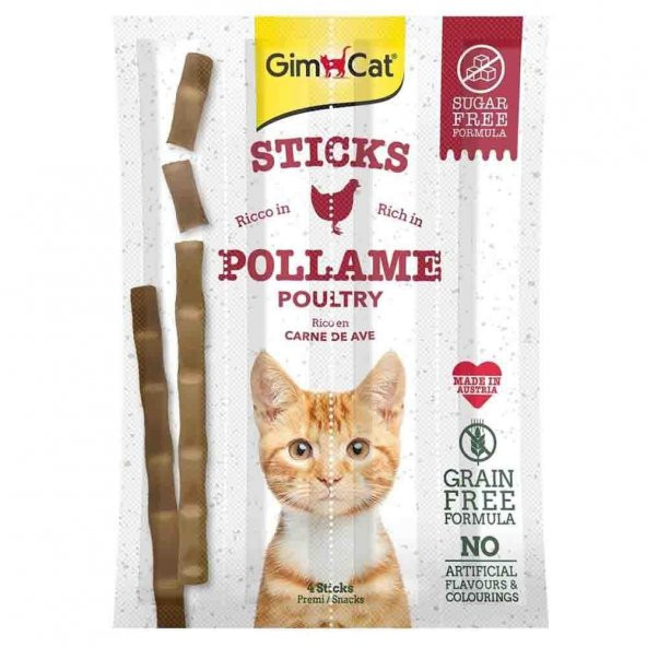 GimCat Sticks Tavuklu ve Ciğerli Taurinli Kedi Ödül Çubuğu 4lü 20 Gr