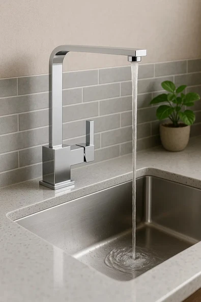 Sardıcı Kare Mutfak Bataryası Krom Musluk - Resim 1