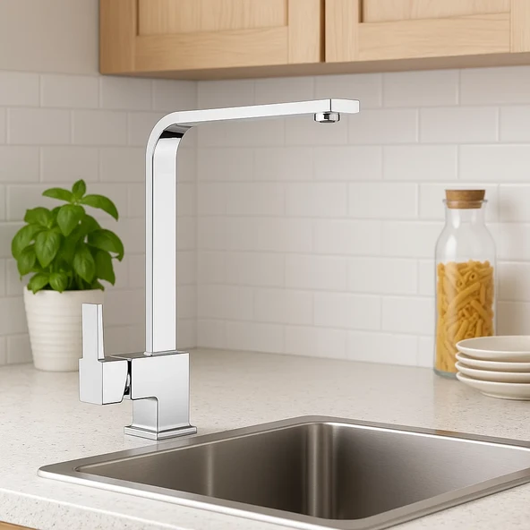 Sardıcı Kare Mutfak Bataryası Krom Musluk - Resim 3