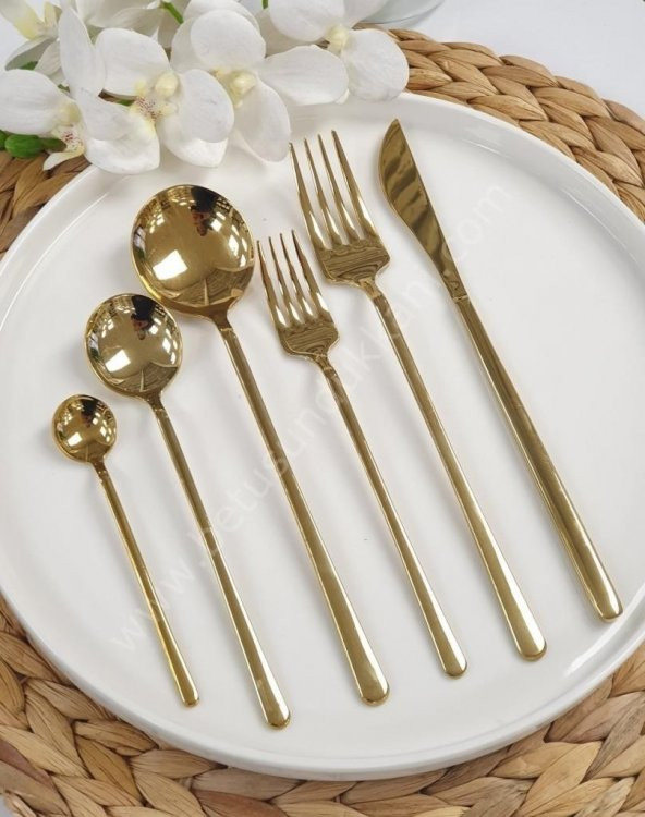 Acar Milano 36 Parça Paslanmaz Çelik Çatal Bıçak Kaşık Takımı Gold 0450