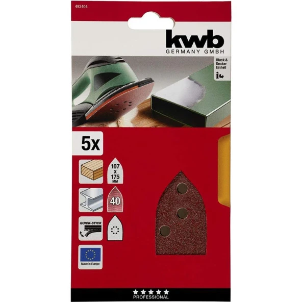 KWB Üçgen Zımpara Kağıdı 5Li 107x175 240Kum 493424 - 3
