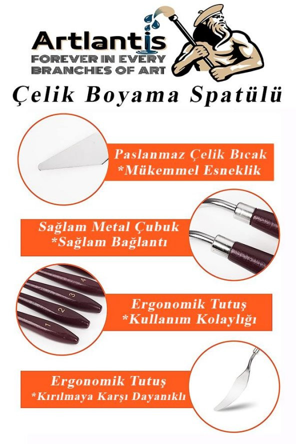 Çelik Spatül 5 Li Set Resim Ve Heykel Çelik Spatula Esnek Çelik Palet Bıçağı Pasta Spatulası 1 Paket - 3
