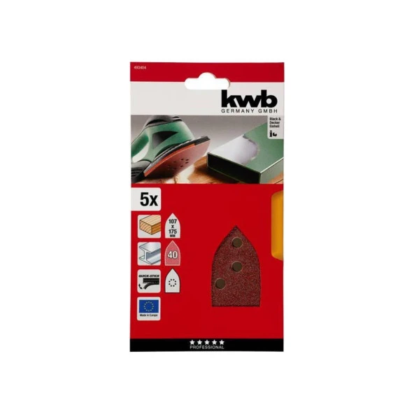 KWB Üçgen Zımpara Kağıdı 5Li 107x175 40 Kum 493404 - 3