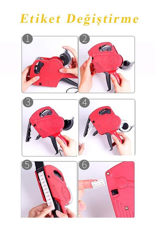 Etiket Makinesi Kırmızı 1 Adet Fiyat Etiket Makinası 8 Haneli Yedek Kartuşlu Mağaza Dükkan Market İçin İdeal - 3