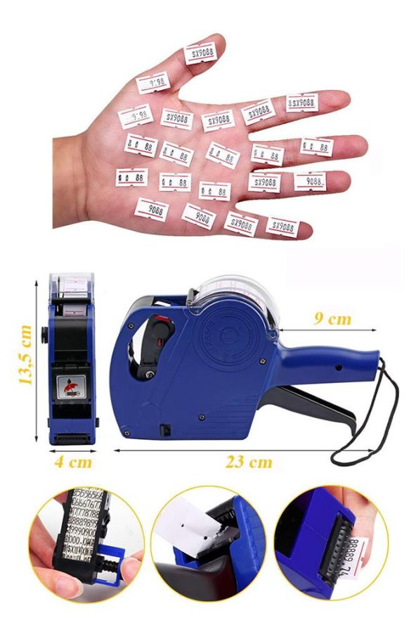 Etiket Makinesi Mavi 1 Adet Fiyat Etiket Makinası 8 Haneli Yedek Kartuşlu Mağaza Dükkan Market İçin İdeal - 2