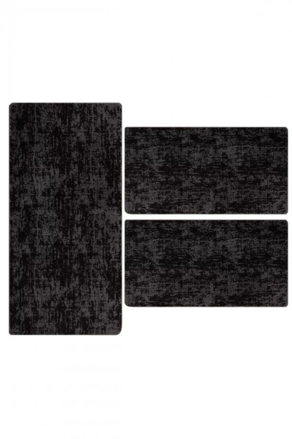 Orkide Home Modern Dekoratif Halı Jel Kaymaz Taban Siyahlı Grili Yatak Odası Seti - 2